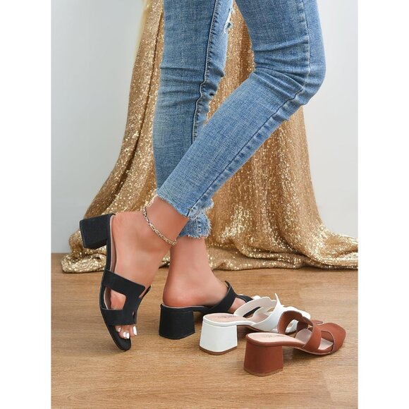 SICARE Square Open Toe Strappy Leather Women Sandals Low Block Chunky Heels - Picture 10 of 12